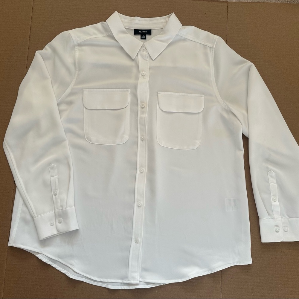 Alfani White Crepe Button-Down Shirt